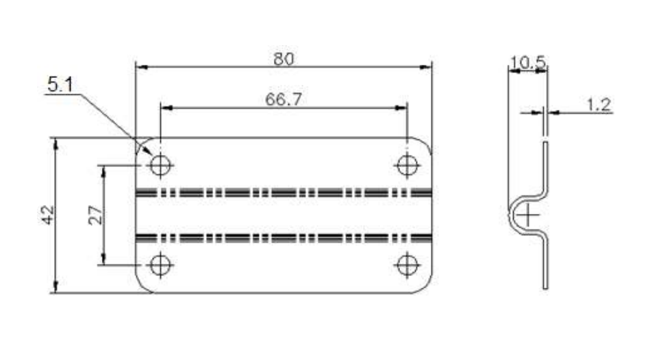 Plate, steel, H= 42, B= 80mm , breakage load = 150 kg