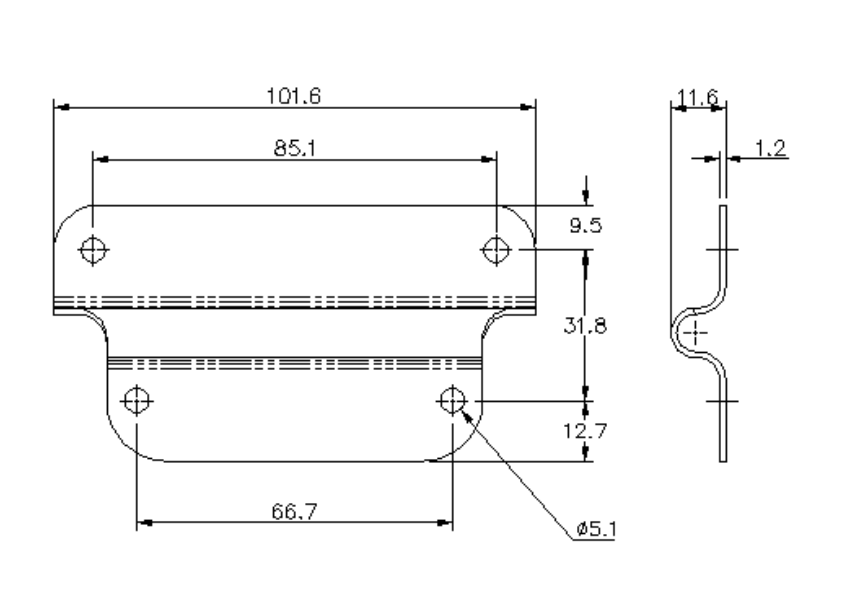Plate, stainless steel, H= 54, B= 101,6mm , breakage load = 100 kg