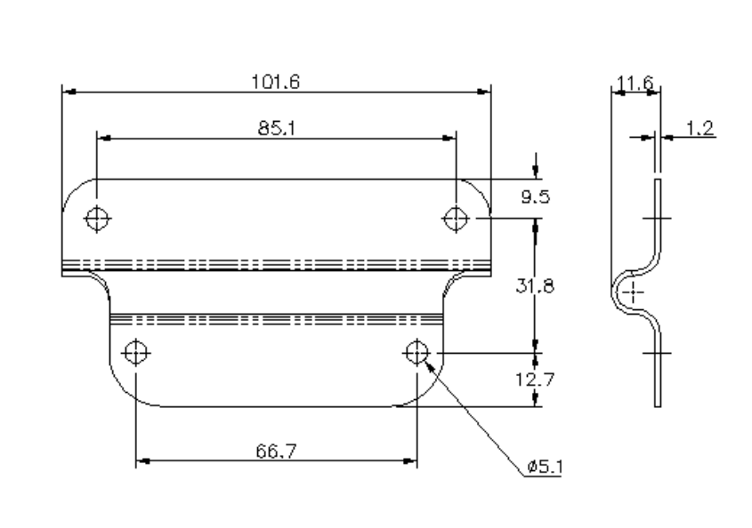 Plate, steel, H= 54, B= 101,6mm , breakage load = 40 kg