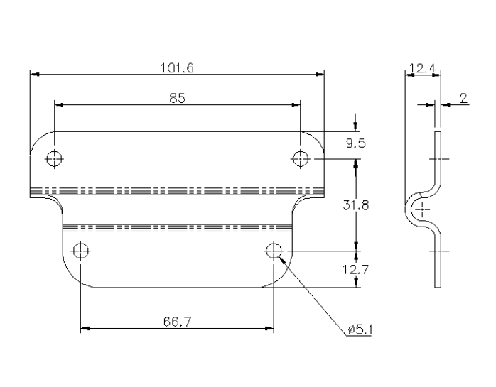 Plate, stainless steel, H= 54, B= 101,6mm , breakage load = 150 kg