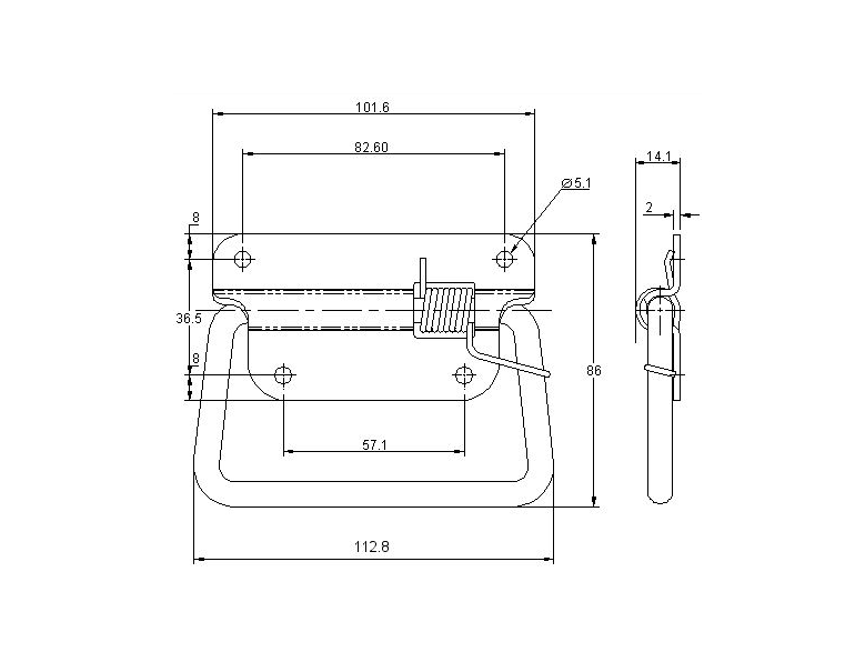 Chest handle, steel, spring-loaded, H= 86 mm, B= 112,8 mm