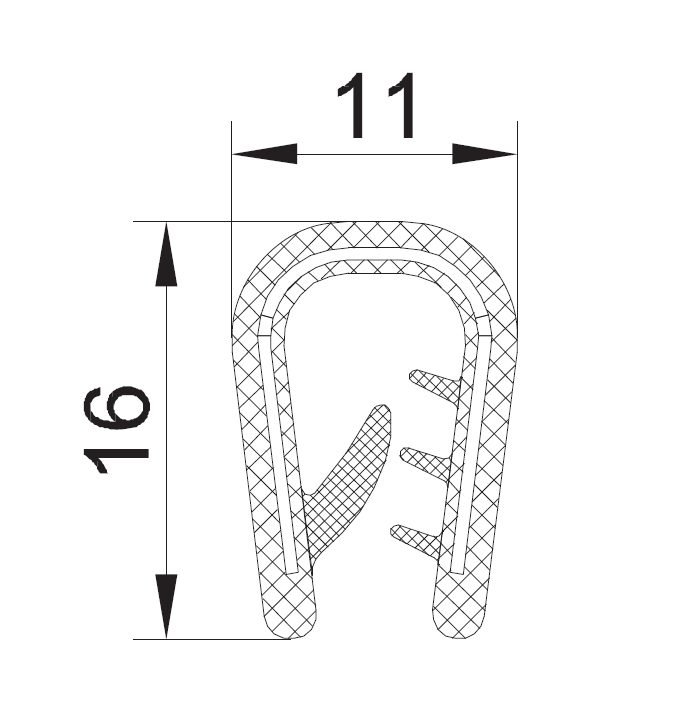 Edge profile w/o sealing, black PVC, clamping width = 4 - 6mm
