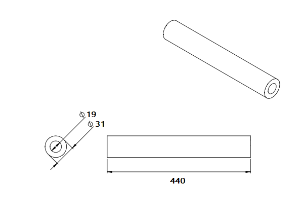Hose, silicone, reinforced and with spiral, outer d=31, inner d=19