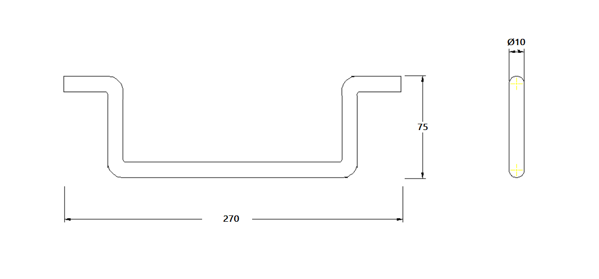 Handle, aluminium, H= 75 mm, B= 270 mm