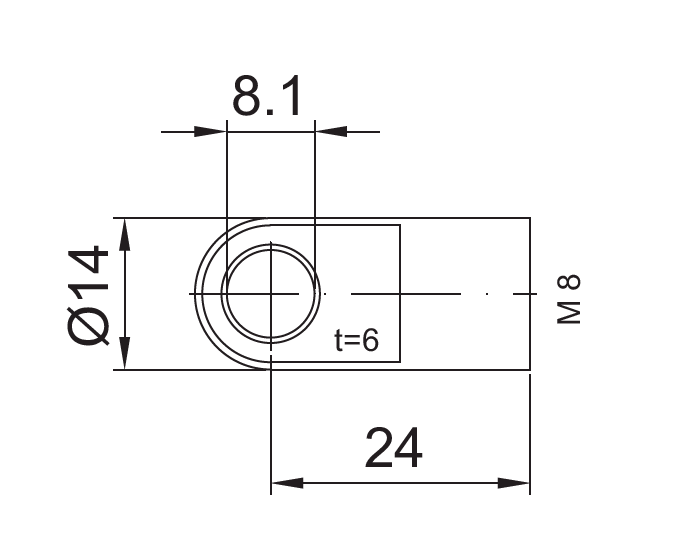 End Fitting, eyelet, steel, M8, L = 24 mm