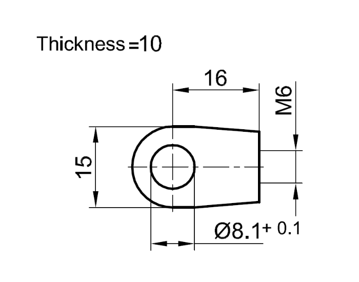 End Fitting, eyelet, die-cast zinc, M6, L = 16 mm
