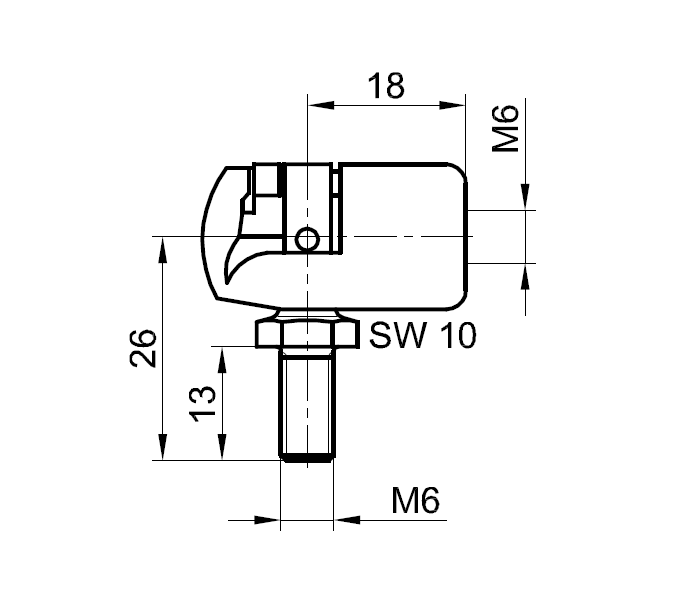 End Fitting, angle joint, steel, M6, L = 18 mm