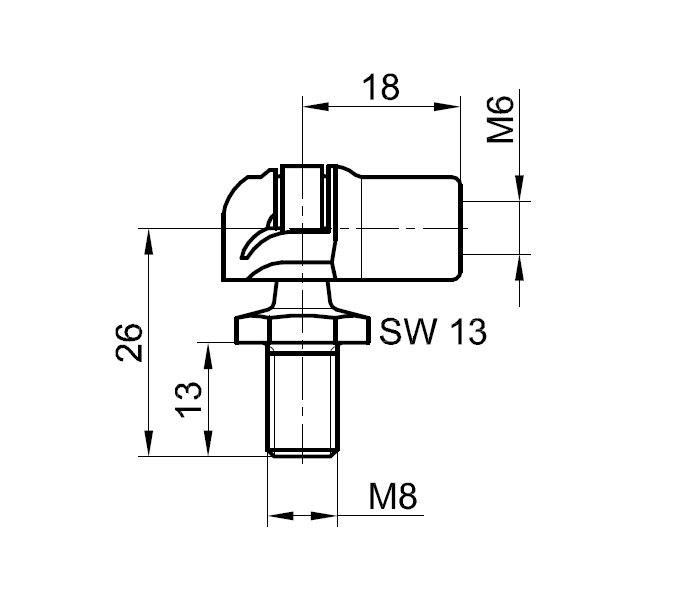 End Fitting, angle joint, polyamide, M6, L = 18 mm