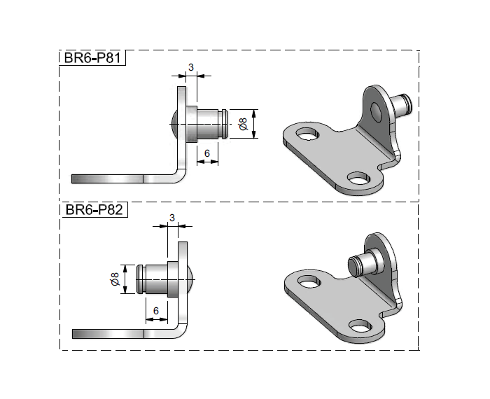Bracket, steel, inward angled axis, axis diameter = 8 mm