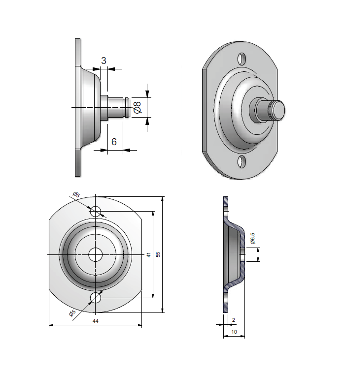 Bracket, steel, flat axis, axis diameter = 8 mm