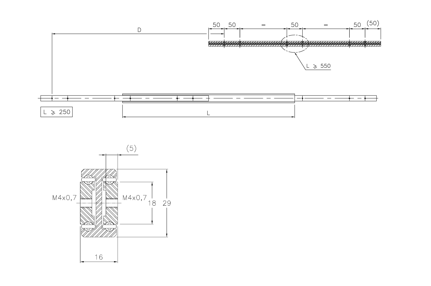 Drawer Slide, aluminium, extension lenght  =450 mm and load capacity of 63 kg