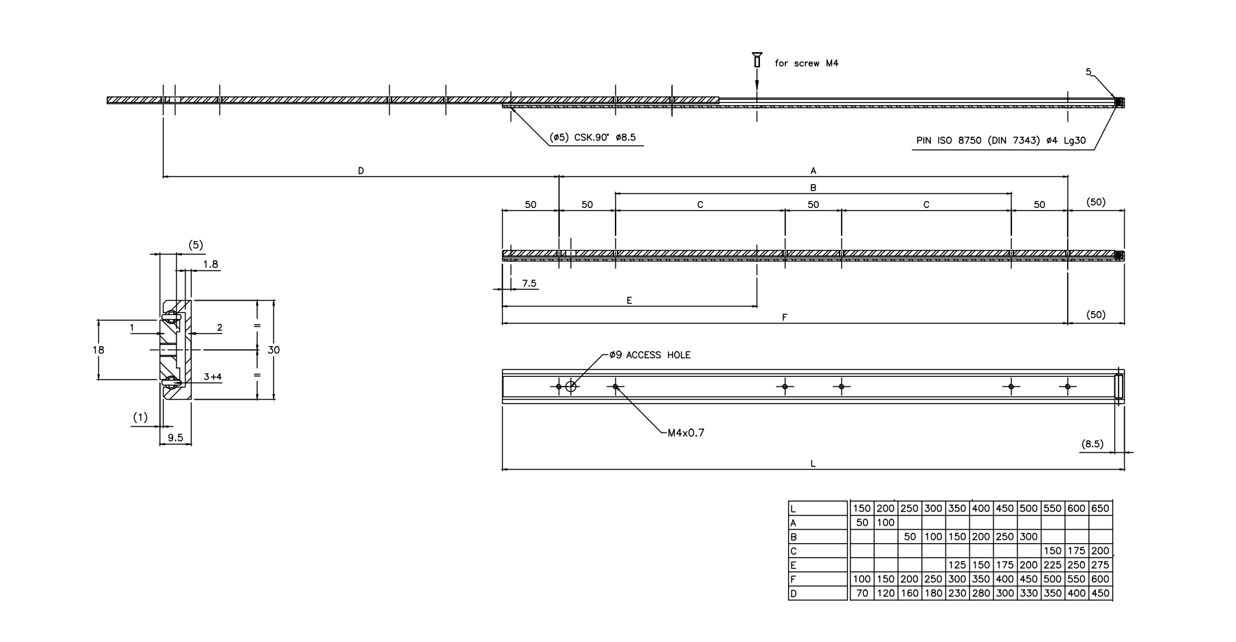 Drawer Slide, aluminium, extension lenght  =180 mm and load capacity of 26 kg