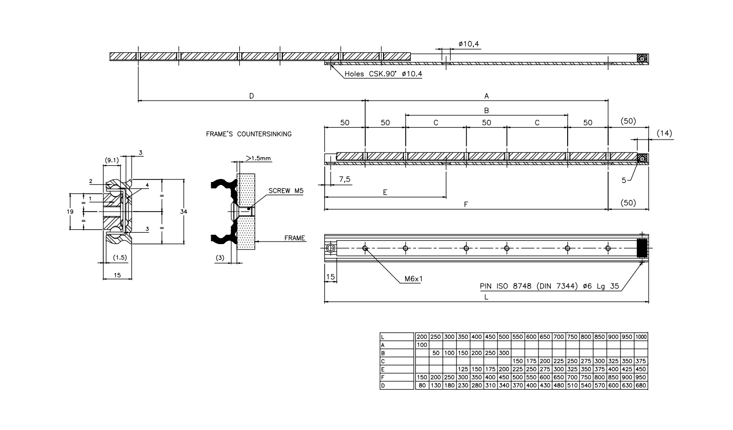 Drawer Slide, aluminium, extension lenght  =180 mm and load capacity of 40 kg