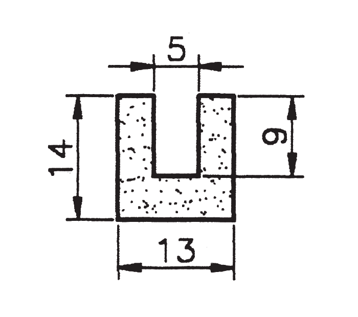 Expanded rubber without glue, u-profile, black epdm, W=13, H=14