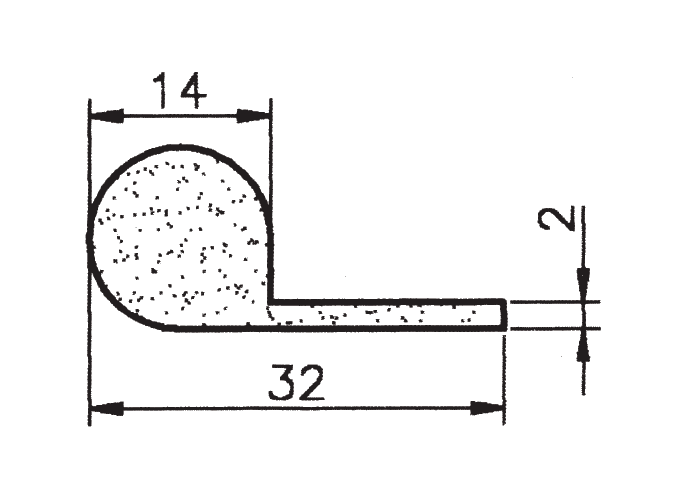 Expanded rubber without glue, p-profile, black epdm, W=14, H=14