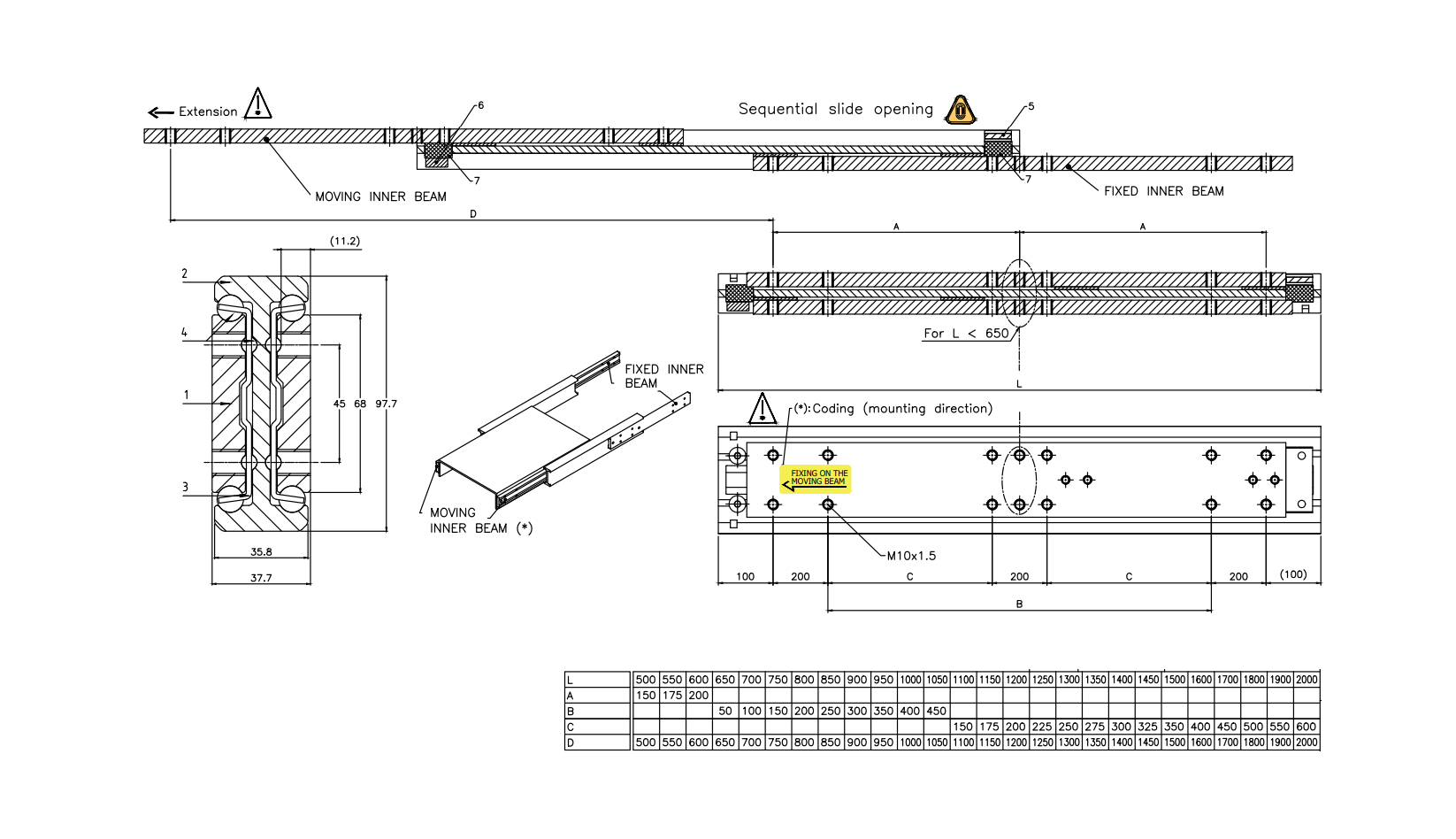 Drawer Slide, steel, extension lenght  =800 mm and load capacity of 810 kg