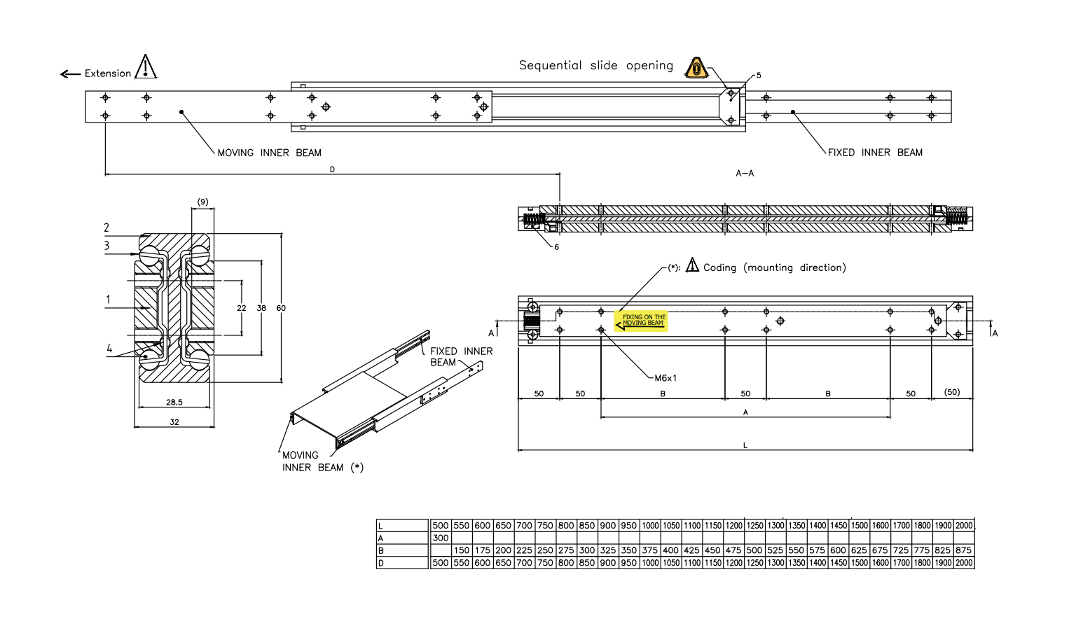 Drawer Slide, steel, extension lenght  =1700 mm and load capacity of 225 kg