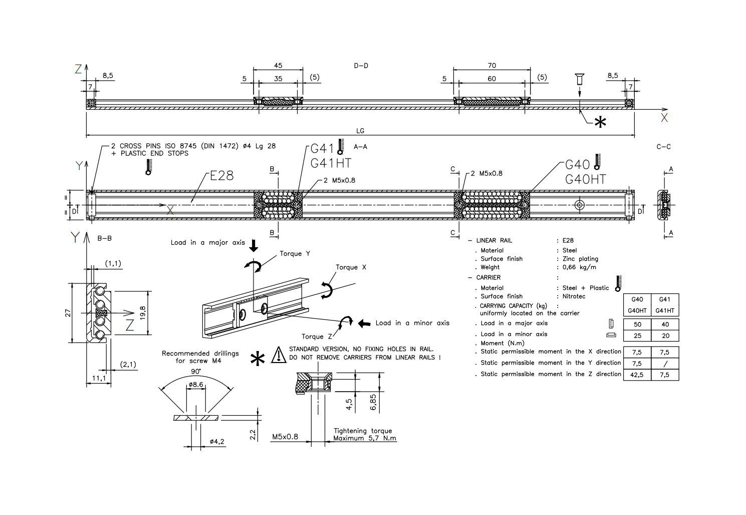 Rail, steel, length =1300 mm