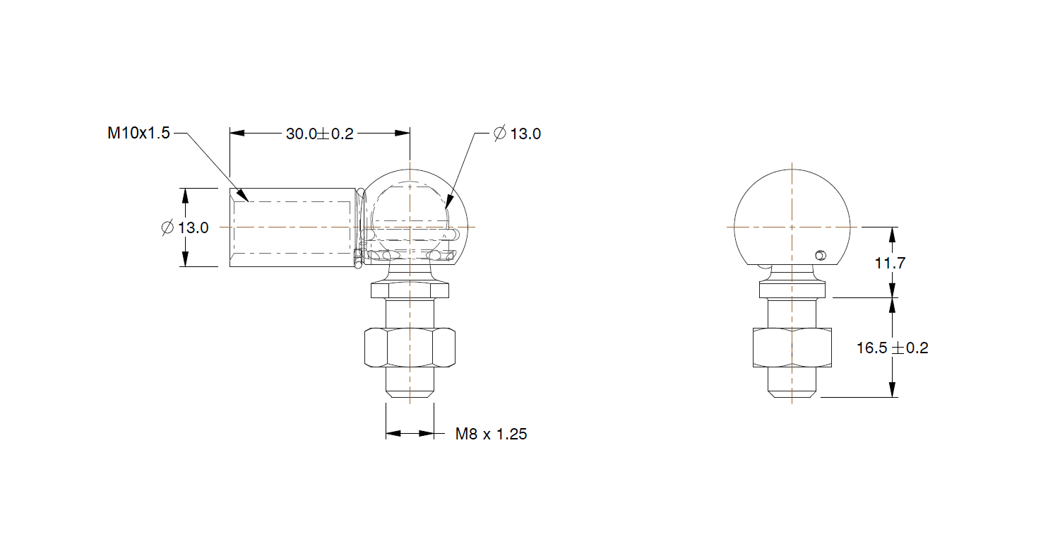 End Fitting, angle joint, stainless steel, M8, L = 30 mm