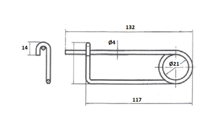 Closed sealing pin, electro zinc plated steel, L=132mm, H=21mm, tread diameter=4mm