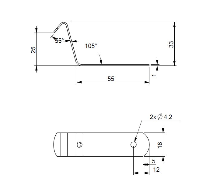 Catch plate, ubehandlet stainless steel, angle mounting, L=72,5mm, B=18mm, H=33mm