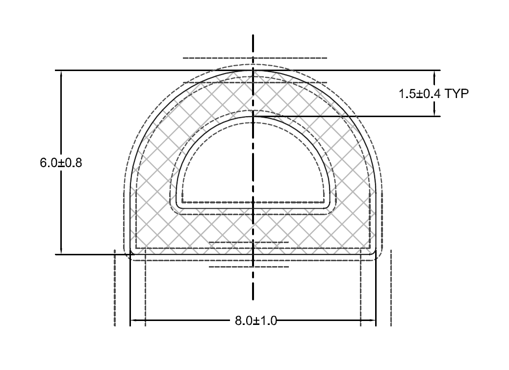 Expanded rubber with glue, d-profile, black epdm, W=8, H=6