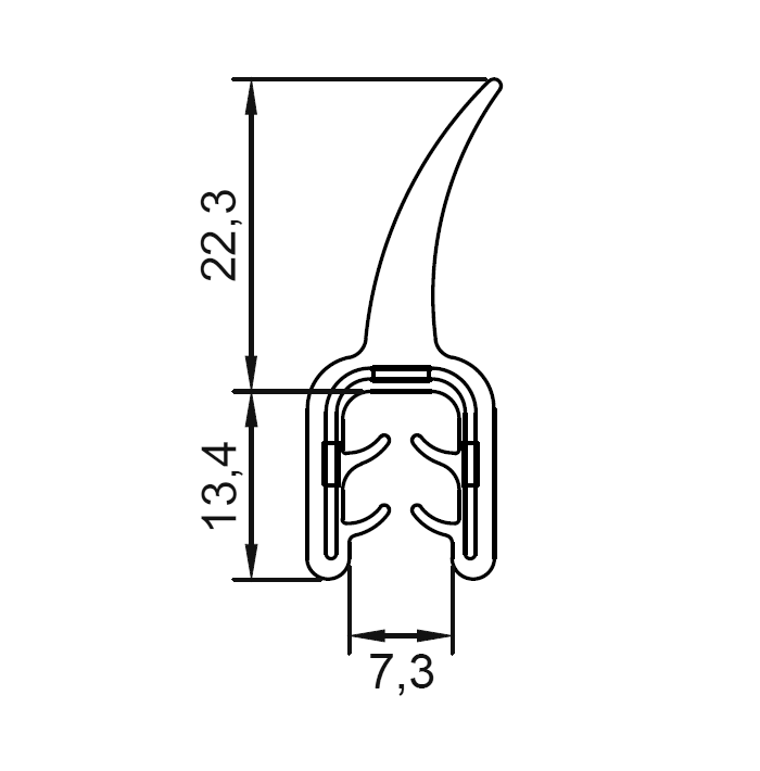 Edge profile w/top lip, black EPDM, clamping width = 3,5 - 5 mm