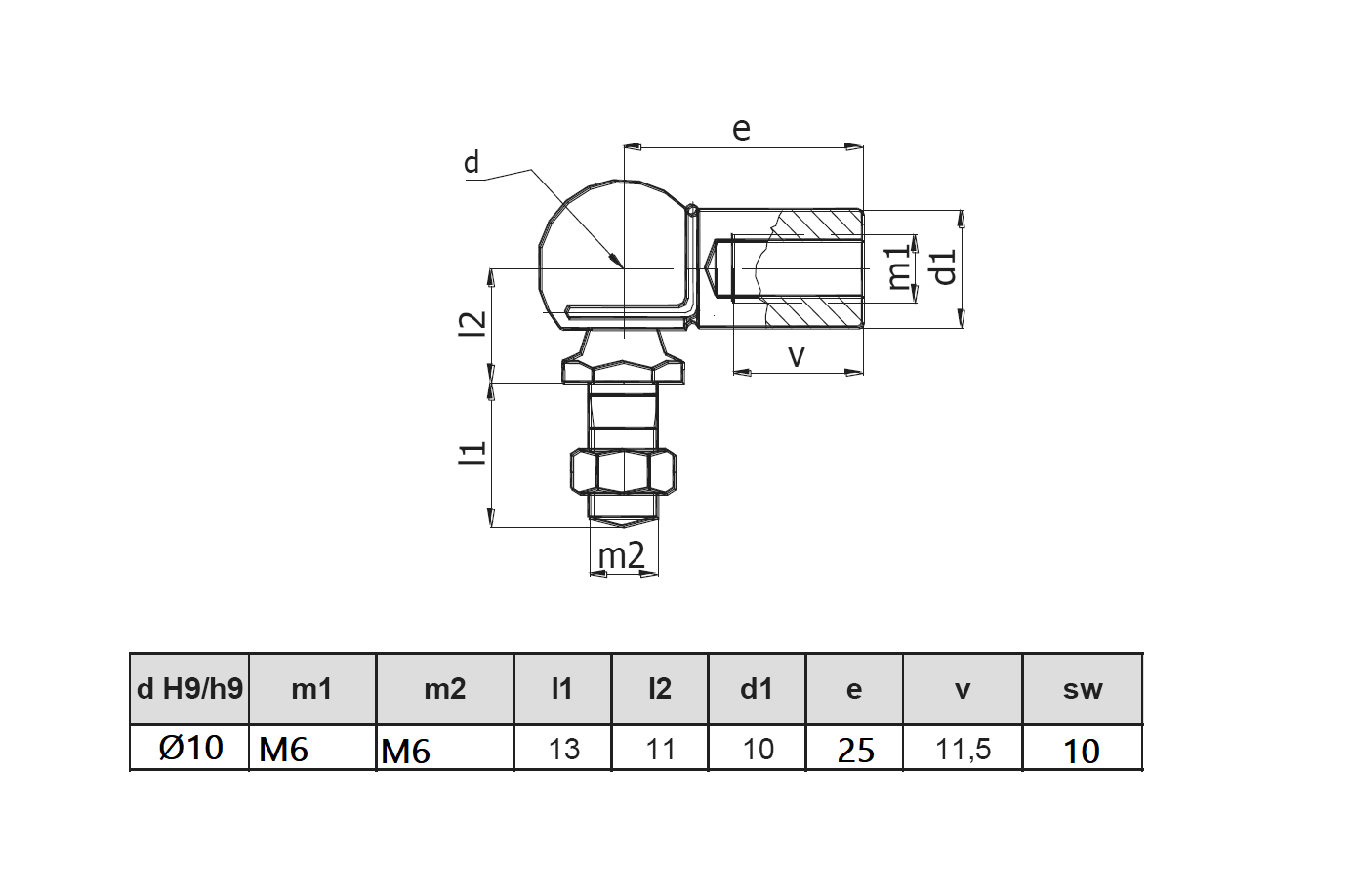 End Fitting, angle joint, steel, M6, L = 25 mm