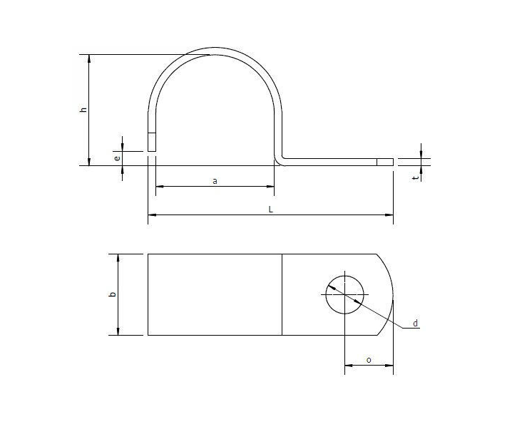 Cable clamp, acid proof stainless steel, one mounting flap, D=13mm, H=12mm, L=27,8mm, B=10mm