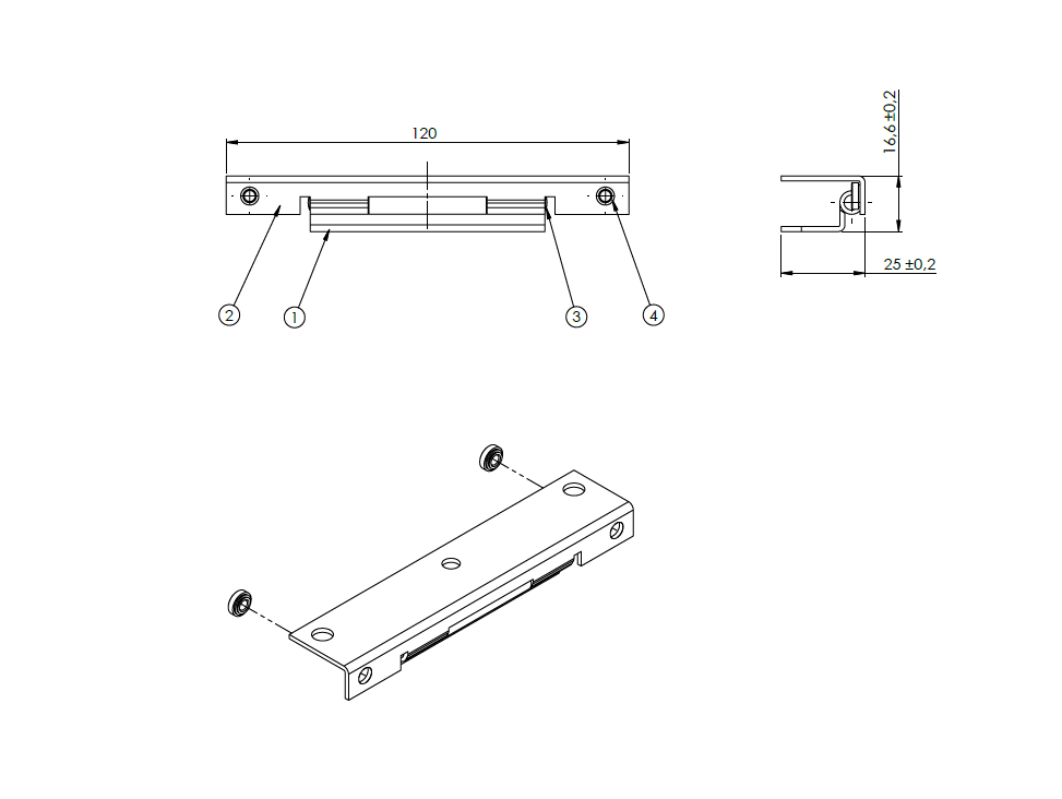 Butt hinge w/holes, stainless steel, L=120, B=25, T=1,5