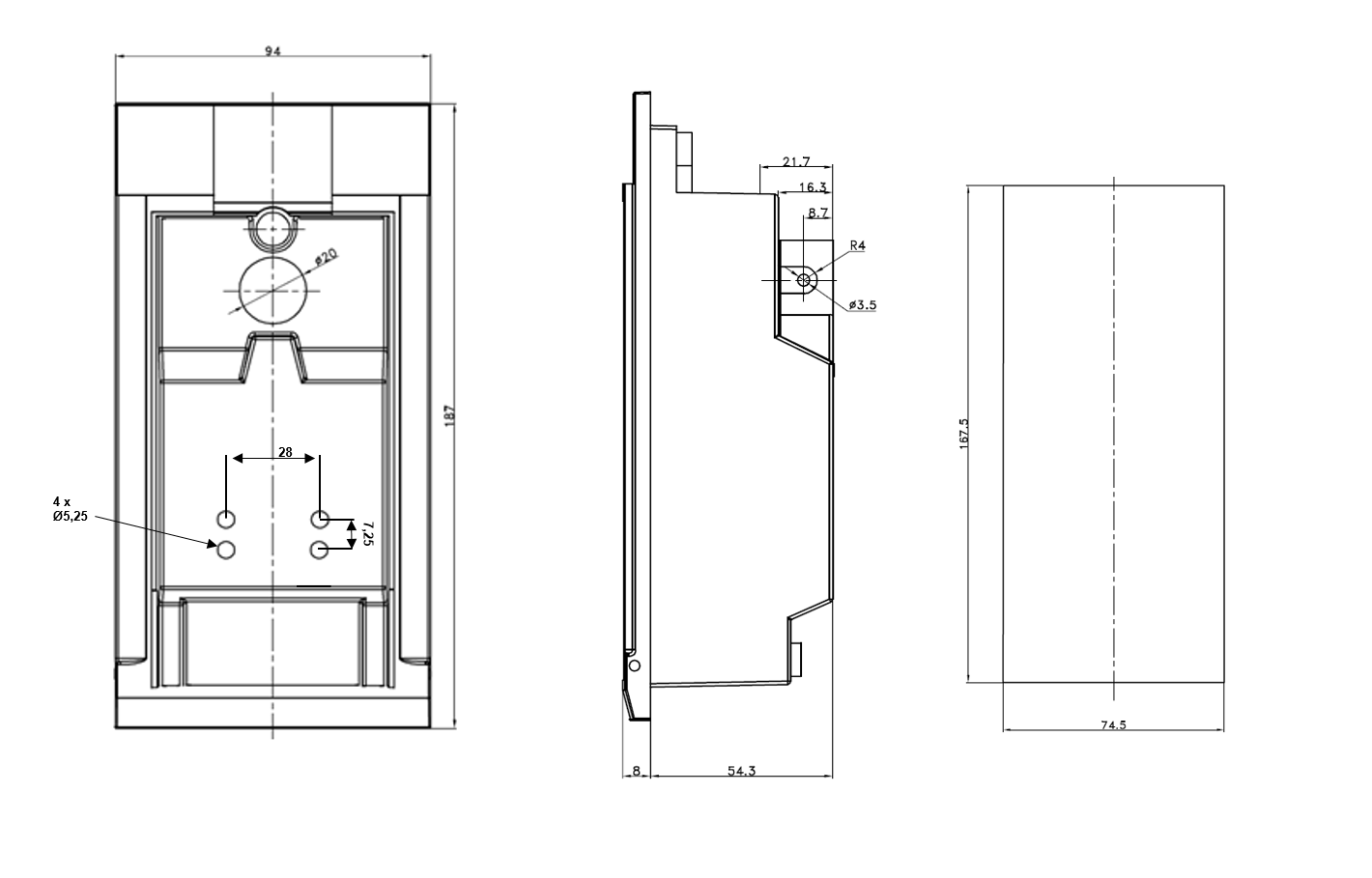 Lock, die-cast zinc, screw mounting, length=187, width=94, height=62,3