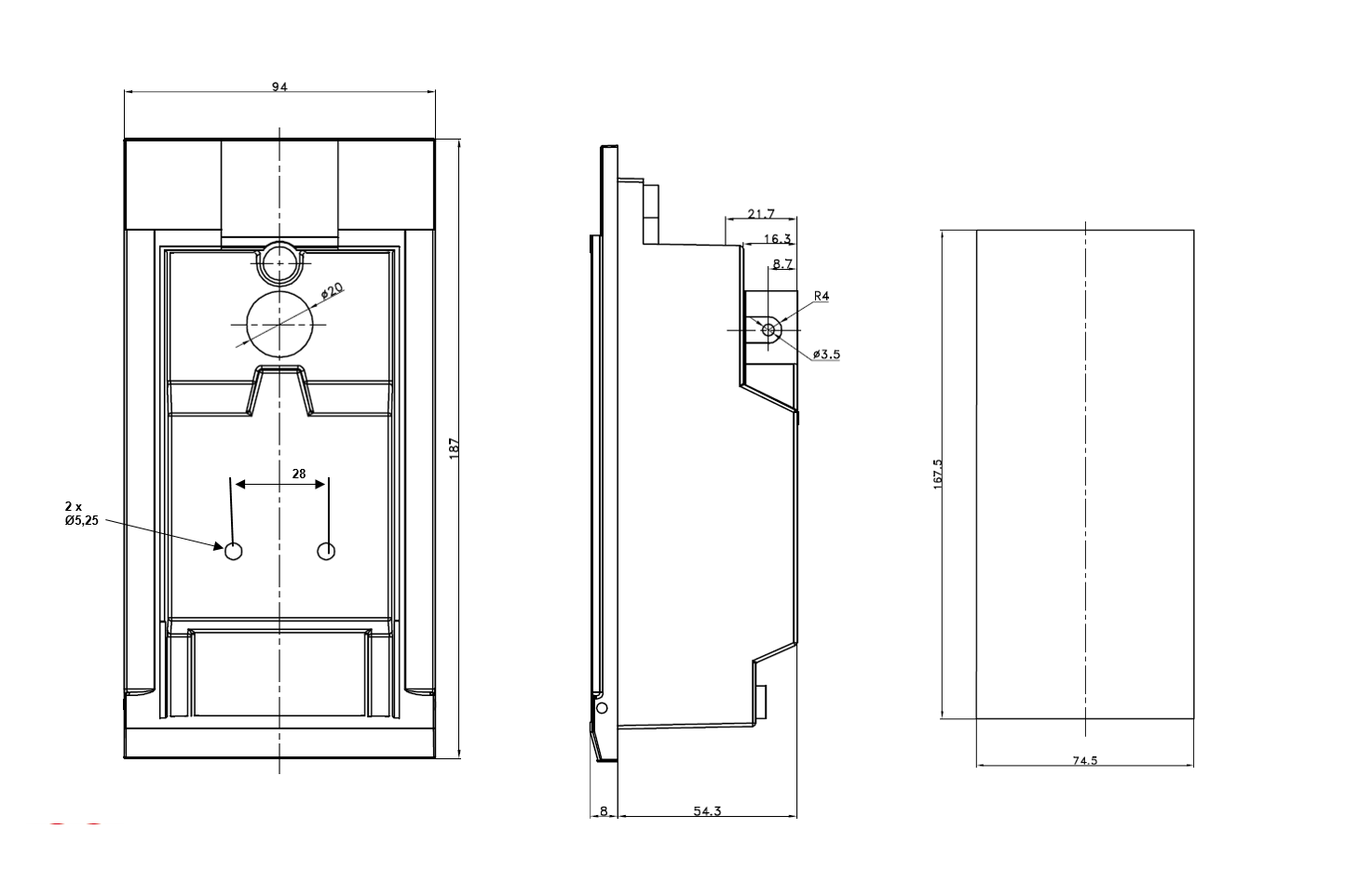 Lock, die-cast zinc, screw mounting, length=187, width=94, height=62,3