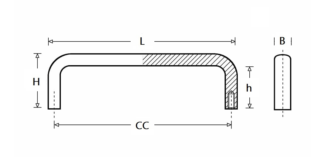 Bridge handle, aluminium, L=108, B=12, H=40