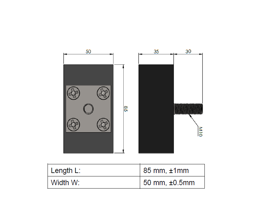 Rubber molded magnet, square, M10, H=35mm , F=3500N
