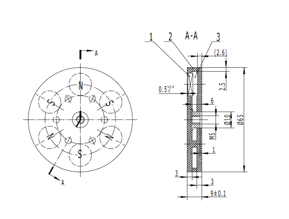Rubber coated magnet, circular, M5, H=9mm , F=180N