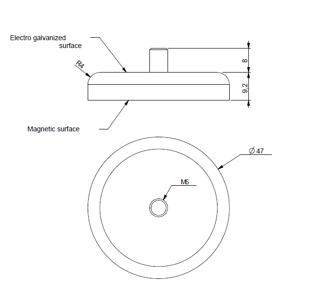 Pot magnet, circular, M6, H=9,2mm , F=180N
