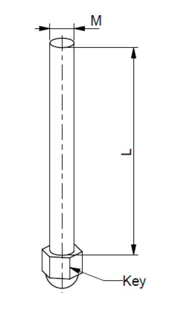 Threaded , stainless steel,  thread lenght = 125 mm, M16 and key 24mm