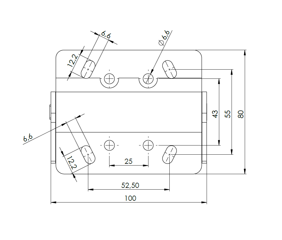Hinge with damping, acid proof stainless steel, top mounting, torque=15, L=100, B=80
