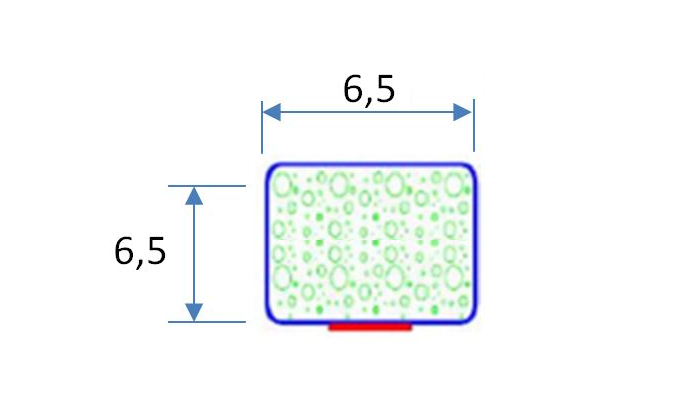 Expanded rubber with glue, square-profile, grey polyurethane, W=6,5, H=6,5