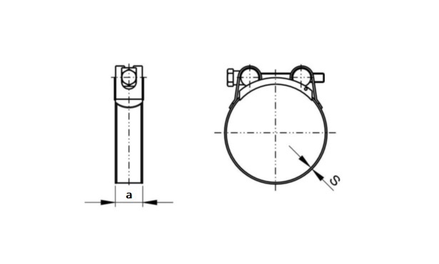 Complete hose clamp, acid proof stainless steel, Diameter range: 29-31mm, T= 0,6mm