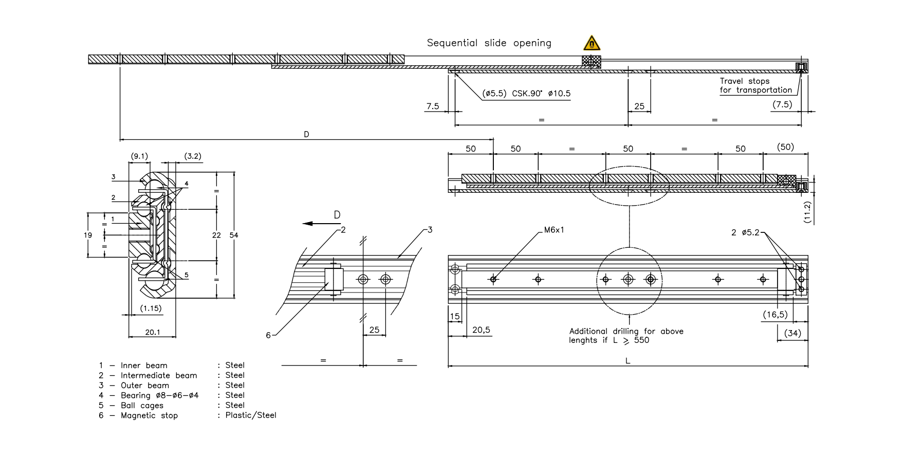 Drawer Slide, steel, extension lenght  =315 mm and load capacity of 150 kg