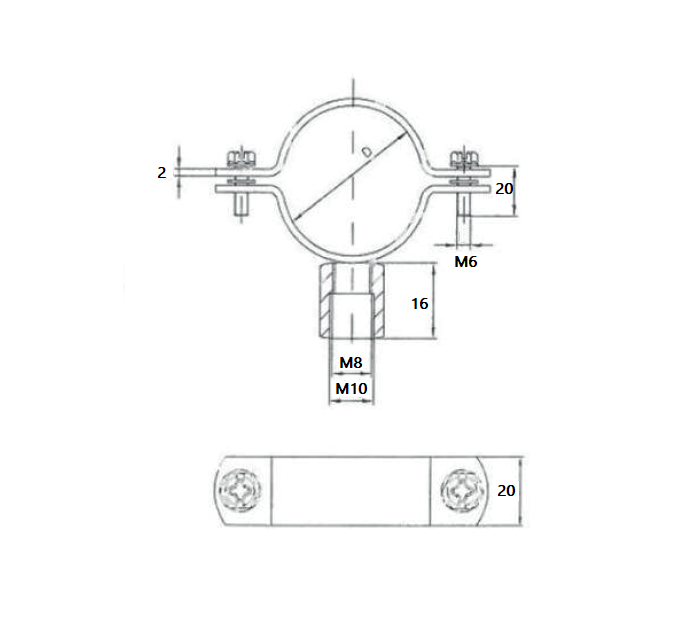 Pipe clamp without rubber inlay, acid proof stainless steel, diameter range: 60-64mm