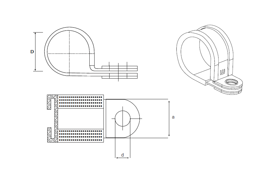 Rubber clamp with rubber inlay, steel, electro zinc plated, D=28mm, B=12mm, hole D=5,3mm