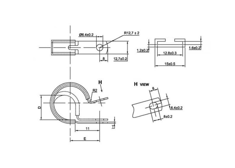 Rubber clamp with rubber inlay, steel, electro zinc plated, D=30,2mm, B=12,7mm, hole D=6,4mm, E=28,6mm