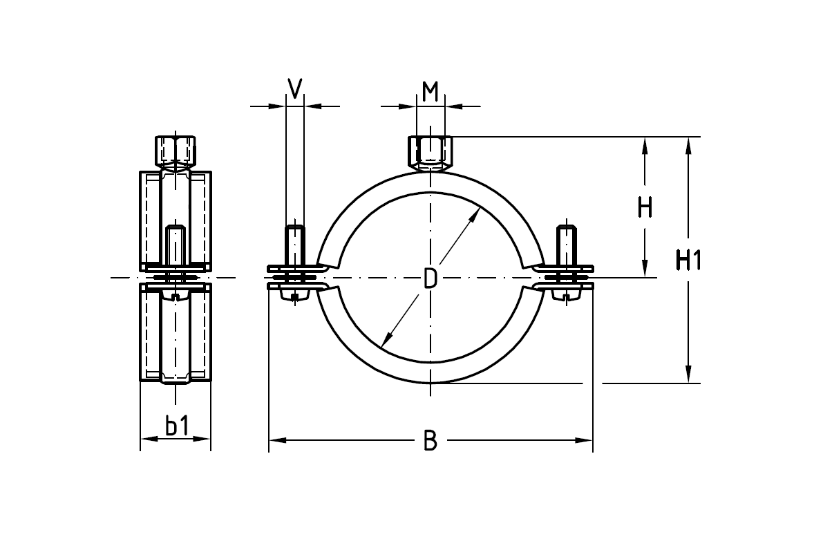 Pipe clamp with rubber inlay, steel, diameter range: 12-15mm