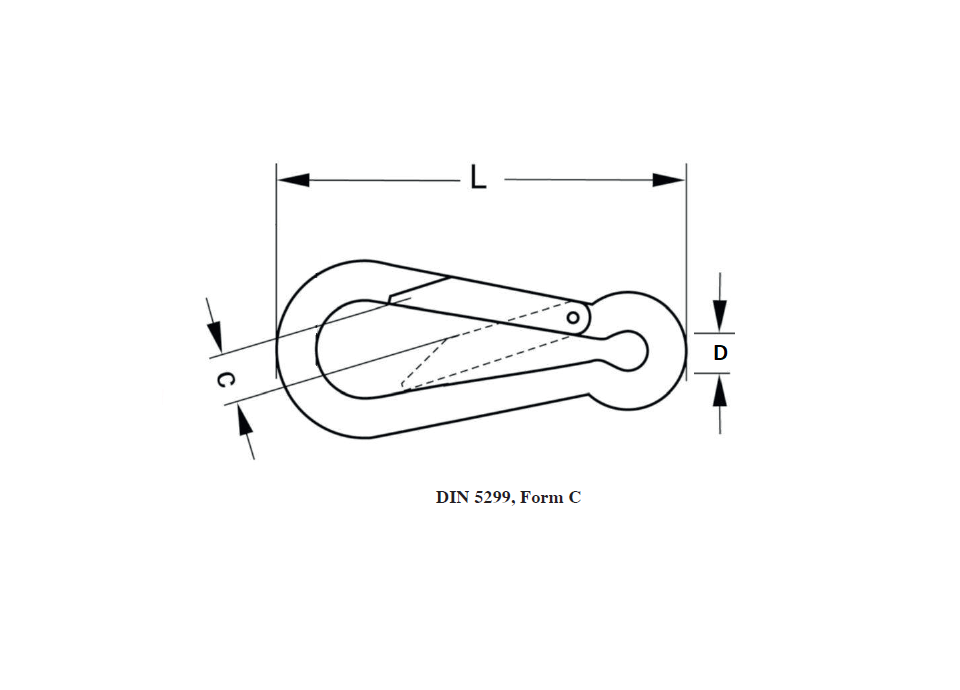 Snap hook, acid proof stainless steel, wire diameter=10mm, L=100mm
