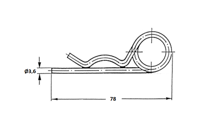 Open sealing pin, untreated acid proof stainless steel, L=78mm, H=28mm, thread diameter=3,6mm