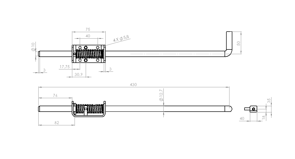 Sliding bolt, steel, screw mounting, length=430, width=40, height=35