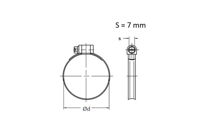 Complete hose clamp, acid proof stainless steel, Diameter range: 26-38mm