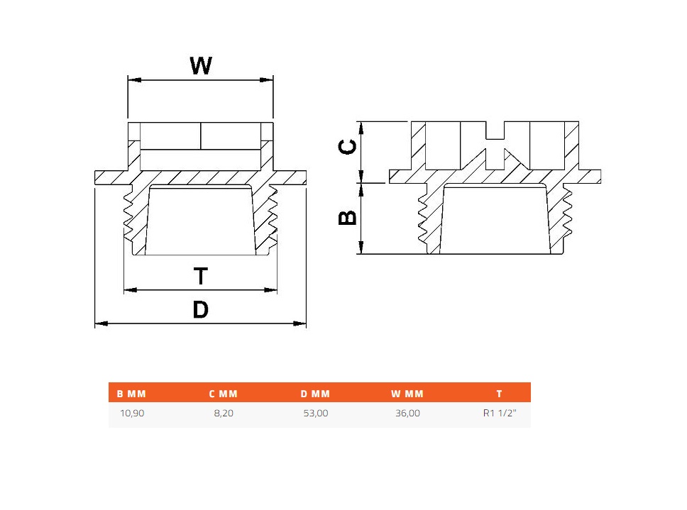 Screw plug, circular, polyethylene, diameter=53, R1 1/2 inches thread